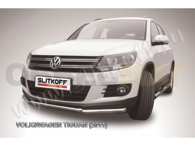 Защита передняя двойная 57-42 мм Slitkoff для Volkswagen Tiguan 2011-2016