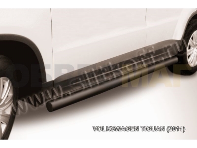 Пороги труба 76 мм чёрная для Volkswagen Tiguan № VWTIG-006B