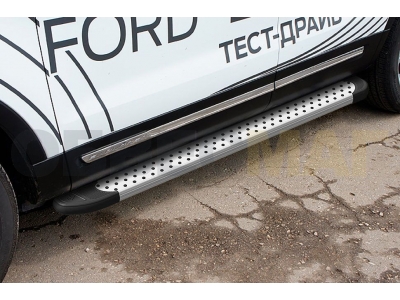 Пороги алюминиевые Slitkoff Standart Silver 1800 серебристые для Ford Explorer № AL-FEX1505
