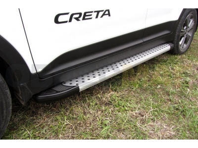 Пороги алюминиевые Slitkoff Standart Silver 1700 серебристые для Hyundai Creta 4WD № AL-HCRET4WD005