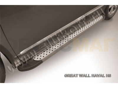 Пороги алюминиевые Slitkoff Standart Silver 1800 серебристые для Haval H6 № AL-Hav6005
