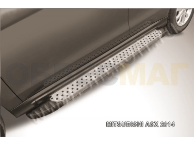 Пороги алюминиевые Slitkoff Standart Silver 1700 серебристые для Mitsubishi ASX № AL-MAS1405