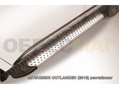 Пороги алюминиевые Slitkoff Standart Silver 1700 серебристые для Mitsubishi Outlander № AL-MOUT1505