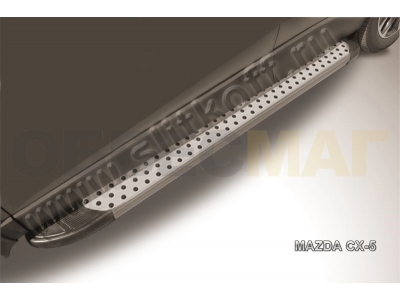 Пороги алюминиевые Slitkoff Standart Silver 1700 серебристые для Mazda CX-5 № AL-MZCX5005