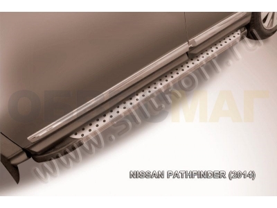 Пороги алюминиевые Slitkoff Standart Silver 1800 серебристые для Nissan Pathfinder № AL-NIP14-005
