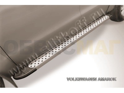 Пороги алюминиевые Slitkoff Standart Silver 2000 серебристые для Volkswagen Amarok № AL-VWAM13-05