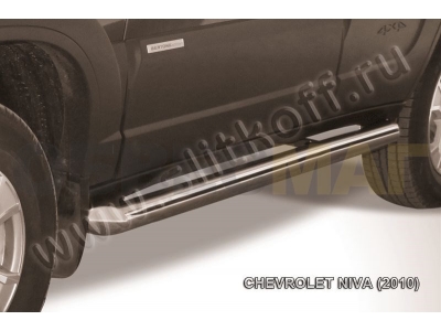 Пороги труба 76 мм серебристая Slitkoff для Chevrolet Niva 2009-2020