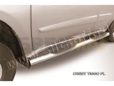 Пороги труба с накладками 76 мм для Chery Tiggo FL № CT-FL-004
