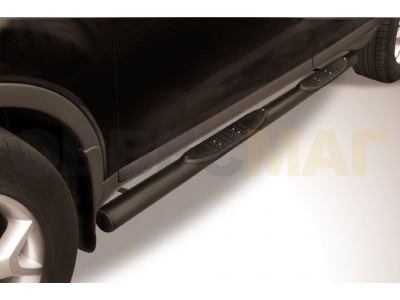 Пороги труба с накладками 76 мм чёрная для Ford Kuga № FKG007B
