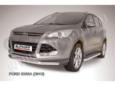 Защита переднего бампера 76 мм серебристая Slitkoff для Ford Kuga 2013-2016