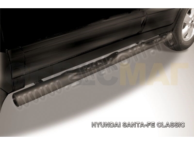 Пороги труба с накладками 76 мм чёрная Slitkoff для Hyundai Santa Fe Сlassic 2000-2012