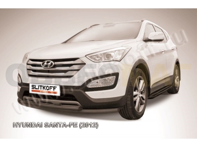 Защита передняя двойная 57-42 мм чёрная Slitkoff для Hyundai Santa Fe 2012-2018