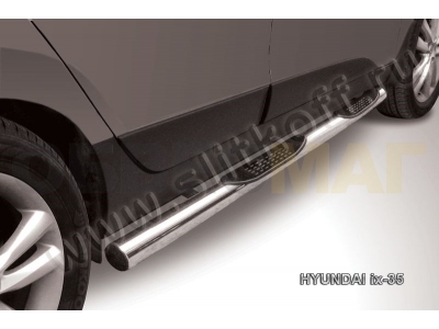 Пороги труба с накладками 76 мм серебристая для Hyundai ix35 № Hix35-004S