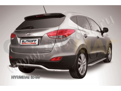 Защита заднего бампера 57 мм волна серебристая Slitkoff для Hyundai ix35 2010-2015