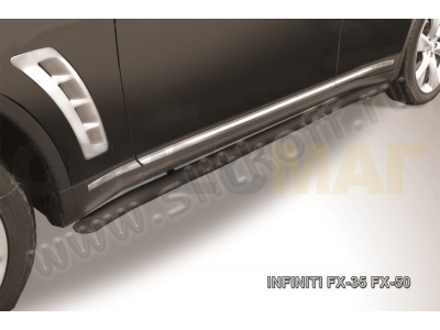 Пороги труба 57 мм с гибами чёрная Slitkoff для Infiniti FX35/37 2008-2014