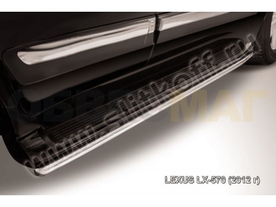 Защита штатных порогов 42 мм серебристая Slitkoff для Lexus LX-570 2012-2021
