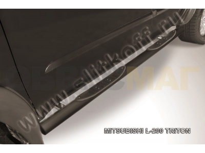 Пороги труба с накладками 76 мм чёрная для Mitsubishi L200 № ML012B