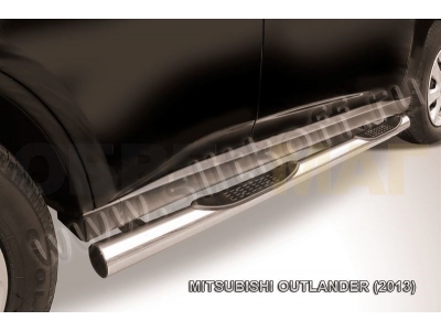 Пороги труба с накладками 76 мм серебристая для Mitsubishi Outlander № MOUT13-005S