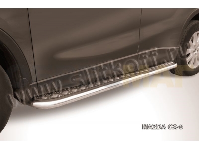 Пороги с площадкой алюминиевый лист 42 мм усиленные для Mazda CX-5 № MZCX5-006