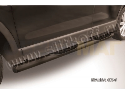 Пороги труба с накладками 76 мм чёрная для Mazda CX-9 № MZCX9005B