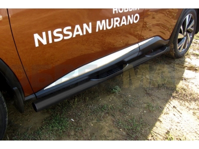 Пороги труба с накладками 76 мм чёрная для Nissan Murano № NIM16004B