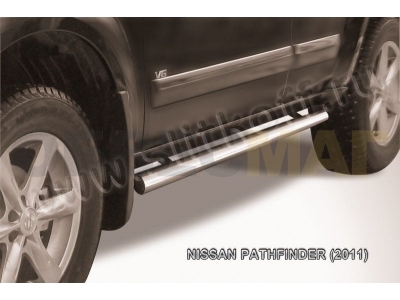 Пороги труба 76 мм серебристая для Nissan Pathfinder № NIP11-004S
