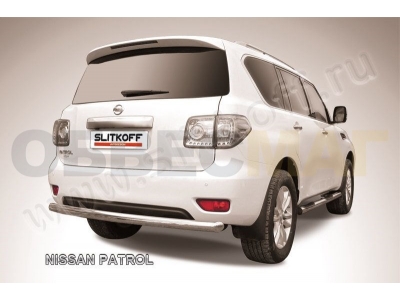 Защита заднего бампера 76 мм серебристая Slitkoff для Nissan Patrol 2010-2021