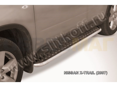 Пороги с площадкой алюминиевый лист 42 мм для Nissan X-Trail № NXT009