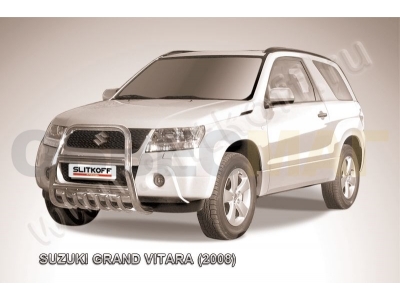 Кенгурятник 57 мм высокий с защитой картера Slitkoff для Suzuki Grand Vitara 3 двери 2008-2011