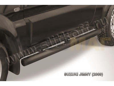 Пороги труба с накладками 76 мм чёрная для Suzuki Jimny № SJ005B