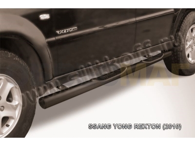 Пороги труба с накладками 76 мм чёрная для SsangYong Rexton № SSR008B