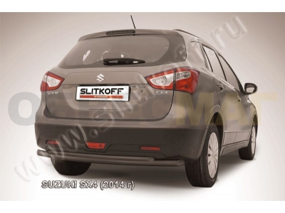 Защита заднего бампера двойная 57-42 мм чёрная Slitkoff для Suzuki SX4 2013-2021