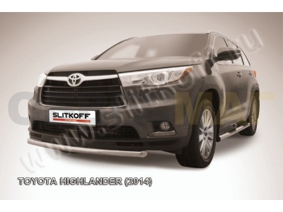 Защита переднего бампера 57 мм радиусная серебристая Slitkoff для Toyota Highlander 2014-2016