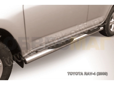Пороги труба с накладками 76 мм серебристая Slitkoff для Toyota RAV4 2009-2010