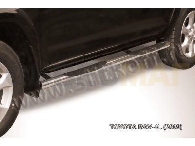 Пороги труба с накладками 76 мм серебристая Slitkoff для Toyota RAV4 Длинная база 2009-2013
