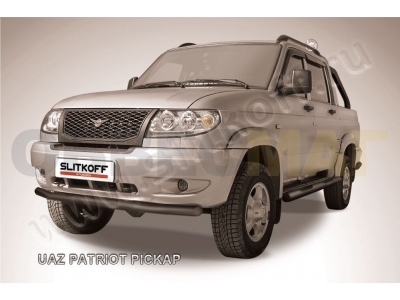 Защита переднего бампера 57 мм чёрная Slitkoff для УАЗ Патриот Пикап 2008-2014
