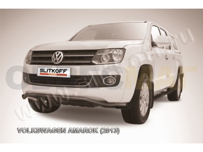 Защита переднего бампера 57 мм волна чёрная Slitkoff для Volkswagen Amarok 2010-2016