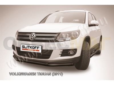 Защита передняя двойная 57-42 мм чёрная Slitkoff для Volkswagen Tiguan 2011-2016