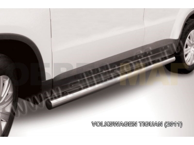 Пороги труба 76 мм серебристая для Volkswagen Tiguan № VWTIG-006S