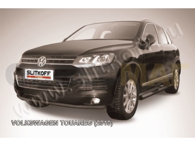 Защита переднего бампера 57 мм чёрная Slitkoff для Volkswagen Touareg 2010-2014
