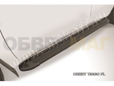 Пороги алюминиевые Slitkoff Optima Black для Chery Tiggo FL № AL-CTFL01