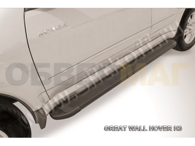 Пороги алюминиевые Slitkoff Optima Black для Great Wall Hover H5 № AL-GWH5001