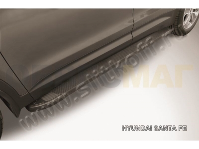 Пороги алюминиевые Slitkoff Optima Black для Hyundai Santa Fe Grand № AL-HSFG001