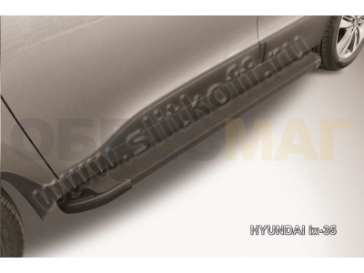 Пороги алюминиевые Slitkoff Optima Black для Hyundai ix35 № AL-Hix35001