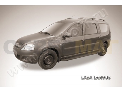 Пороги алюминиевые Slitkoff Optima Black для Lada Largus 2012-2021
