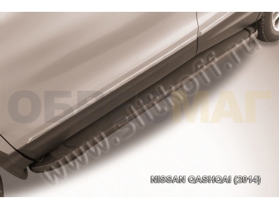 Пороги алюминиевые Slitkoff Optima Black для Nissan Qashqai 2014-2021