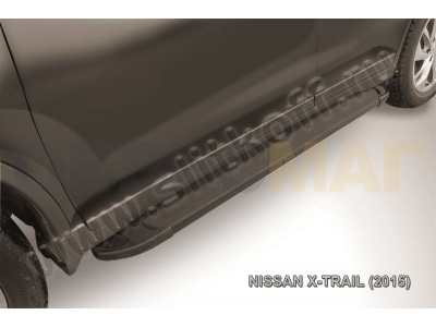 Пороги алюминиевые Slitkoff Optima Black для Nissan X-Trail № AL-NXT15-01