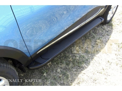 Пороги алюминиевые Slitkoff Optima Black для Renault Kaptur № AL-RK001