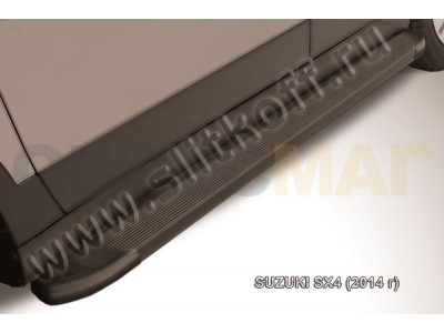 Пороги алюминиевые Slitkoff Optima Black для Suzuki SX4 № AL-SSX4001