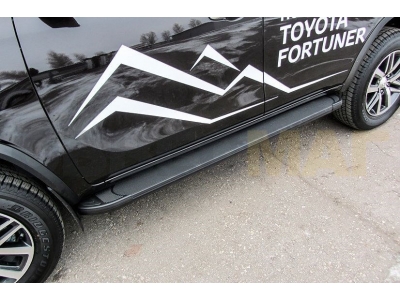 Пороги алюминиевые Slitkoff Optima Black для Toyota Fortuner № AL-TFOR-001
